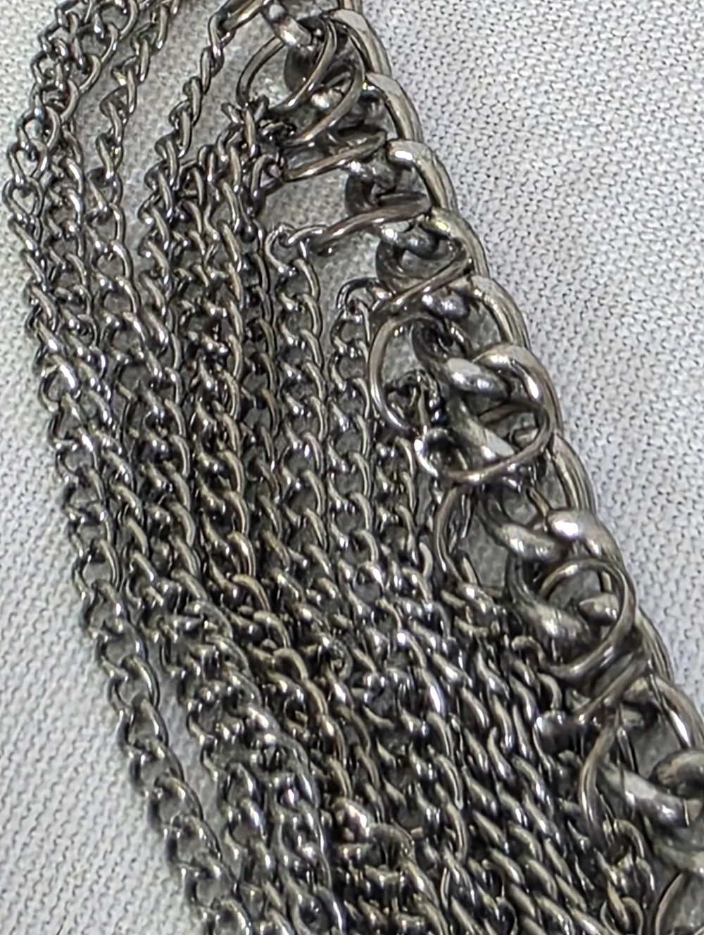 Gunmetal Multi-Strand Chain Drape Bib Necklace - Industrial Statement